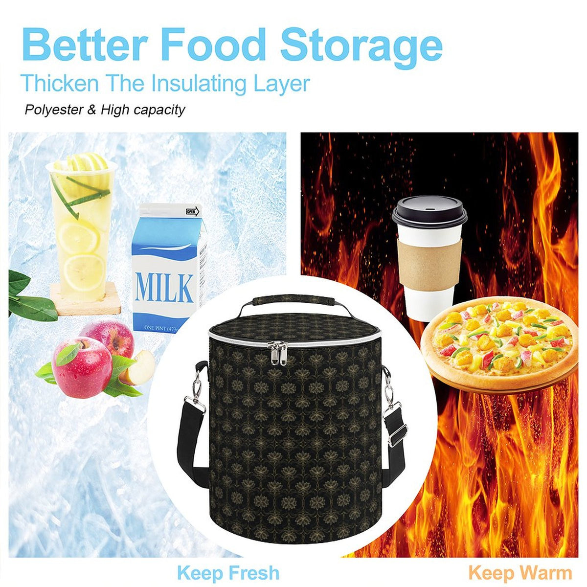 Round Collapsible Insulated Cooler Bag with Shoulder Strap A018 (All-Over Printing)