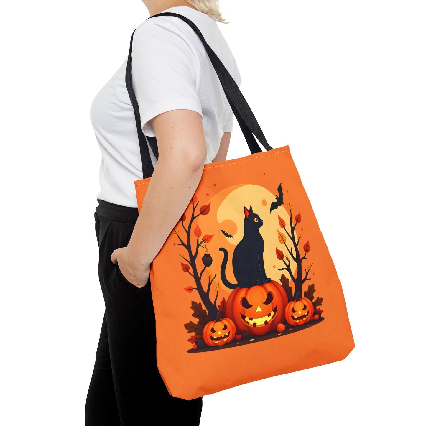 Halloween Cat Tote Bag | Spooky Halloween Accessory, Trick or Treat, Gift for Cat Lovers, Fall Fashion Must-Have, Pumpkin Decor