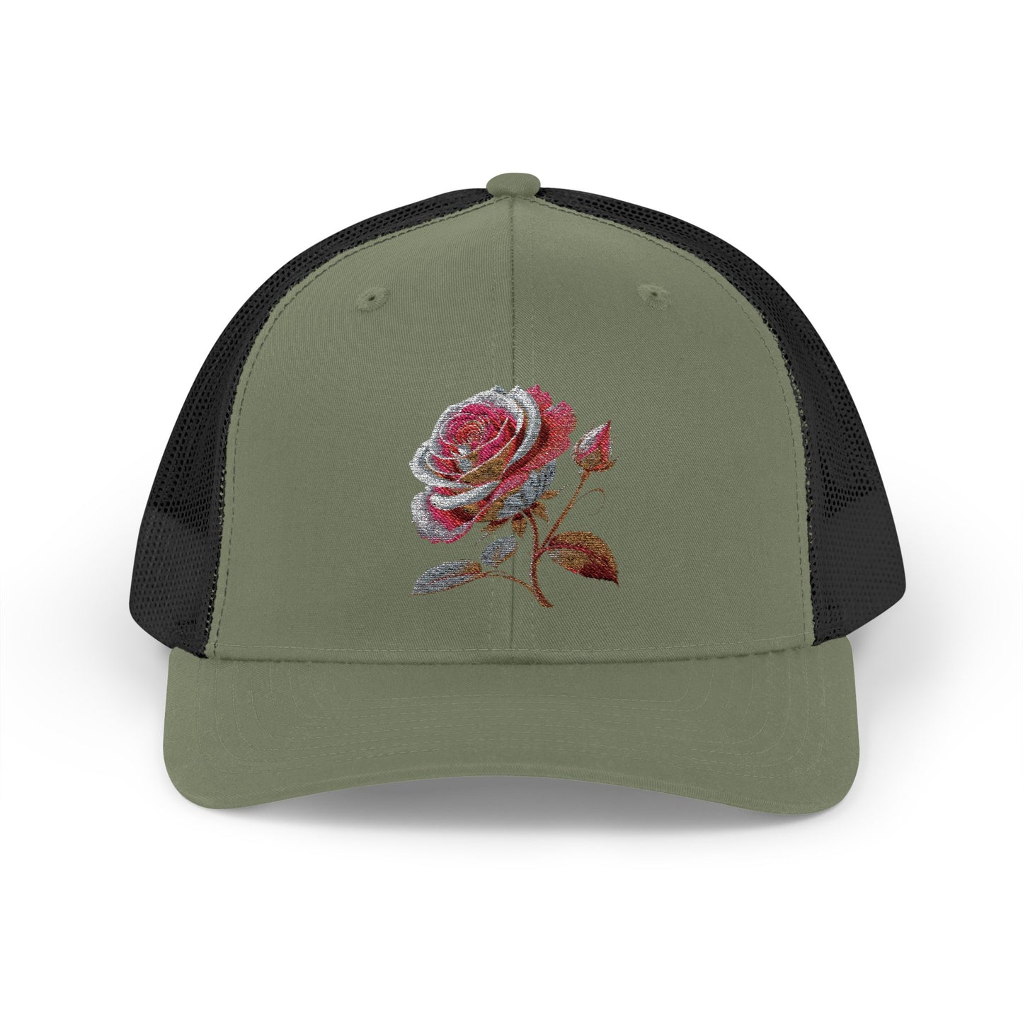 Rose Embellished Snapback Trucker Cap, Casual Hat for Outdoor Events, Gift for Flower Lovers, Stylish Fashion Accessory, Holiday Cap