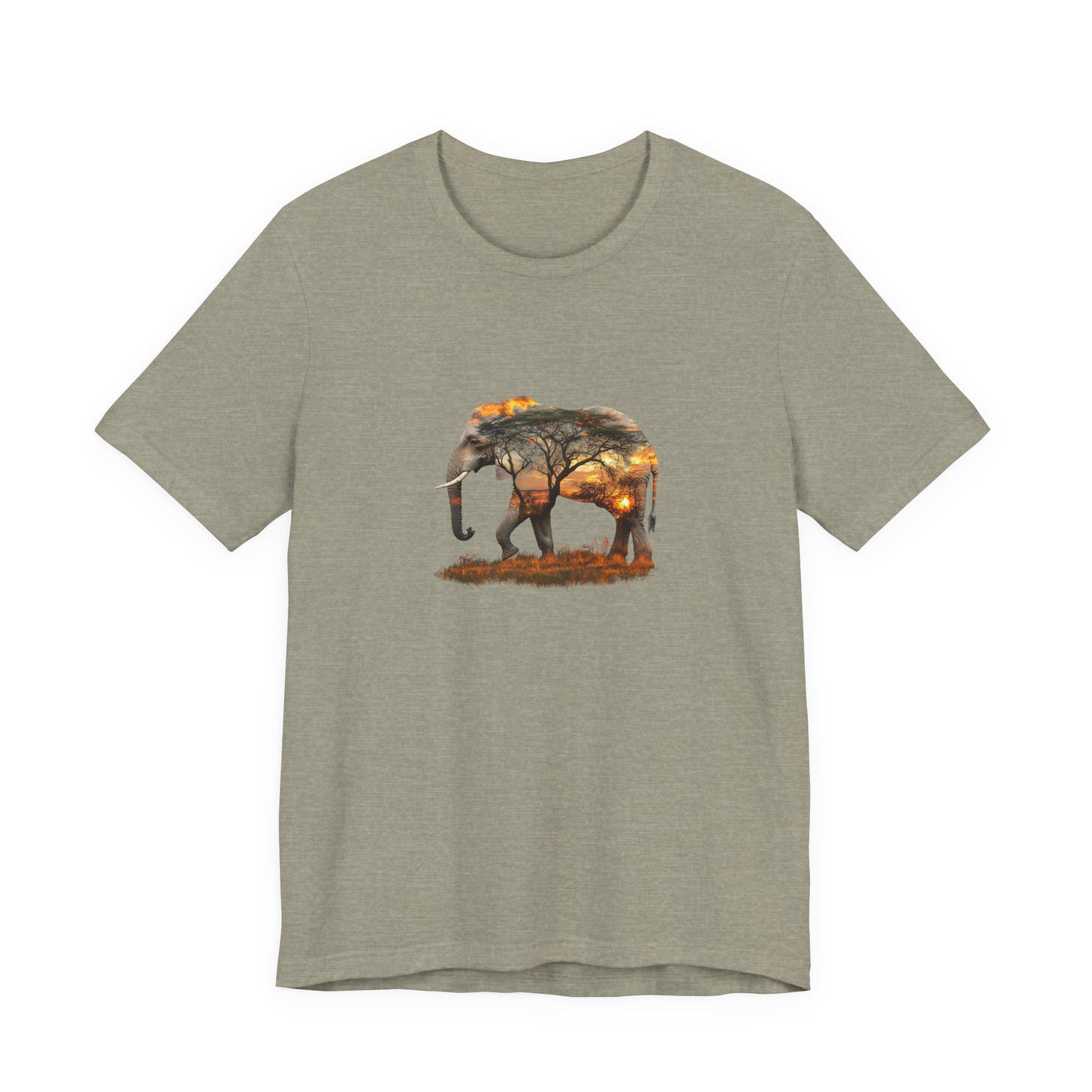 Elephant Sunset Unisex Jersey Tee, Nature Lover Shirt, Animal Print T-Shirt, Gift for Wildlife Enthusiasts, Eco-Friendly Fashion