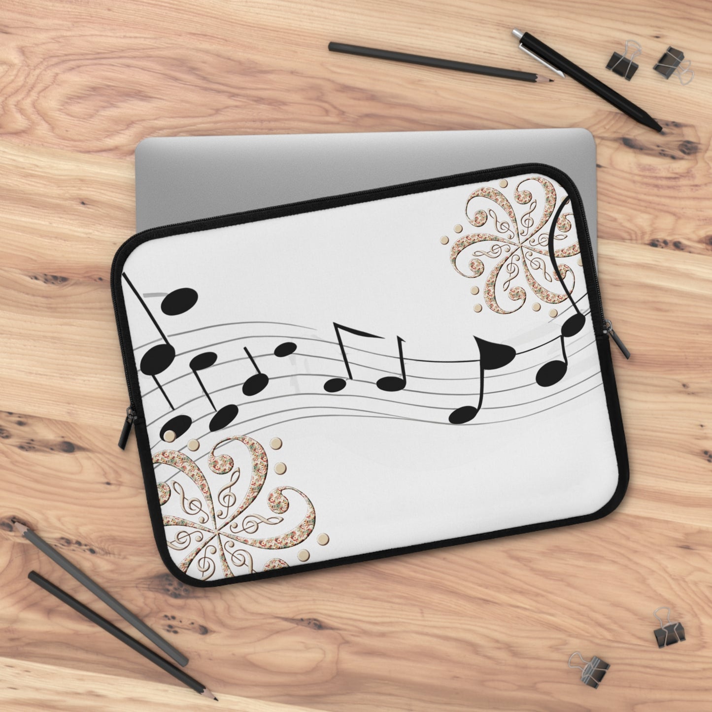 Musical Notes Laptop Sleeve | Perfect Gift for Music Lovers, Stylish Tech Accessory, Holiday Gift, Decor for Home Office, Music-Themed