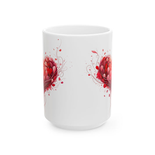 Heart Blossom Ceramic Mug — Red Floral Heart Coffee Cup (11oz, 15oz)