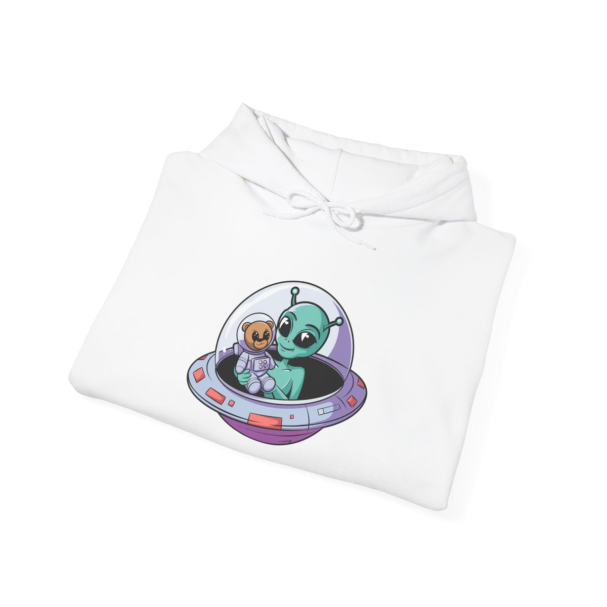 Cute Alien and Kid Hoodie, Unisex Heavy Blend Sweatshirt, UFO Lover Gift, Halloween Costume, Space-Themed Outfit, Birthday Present