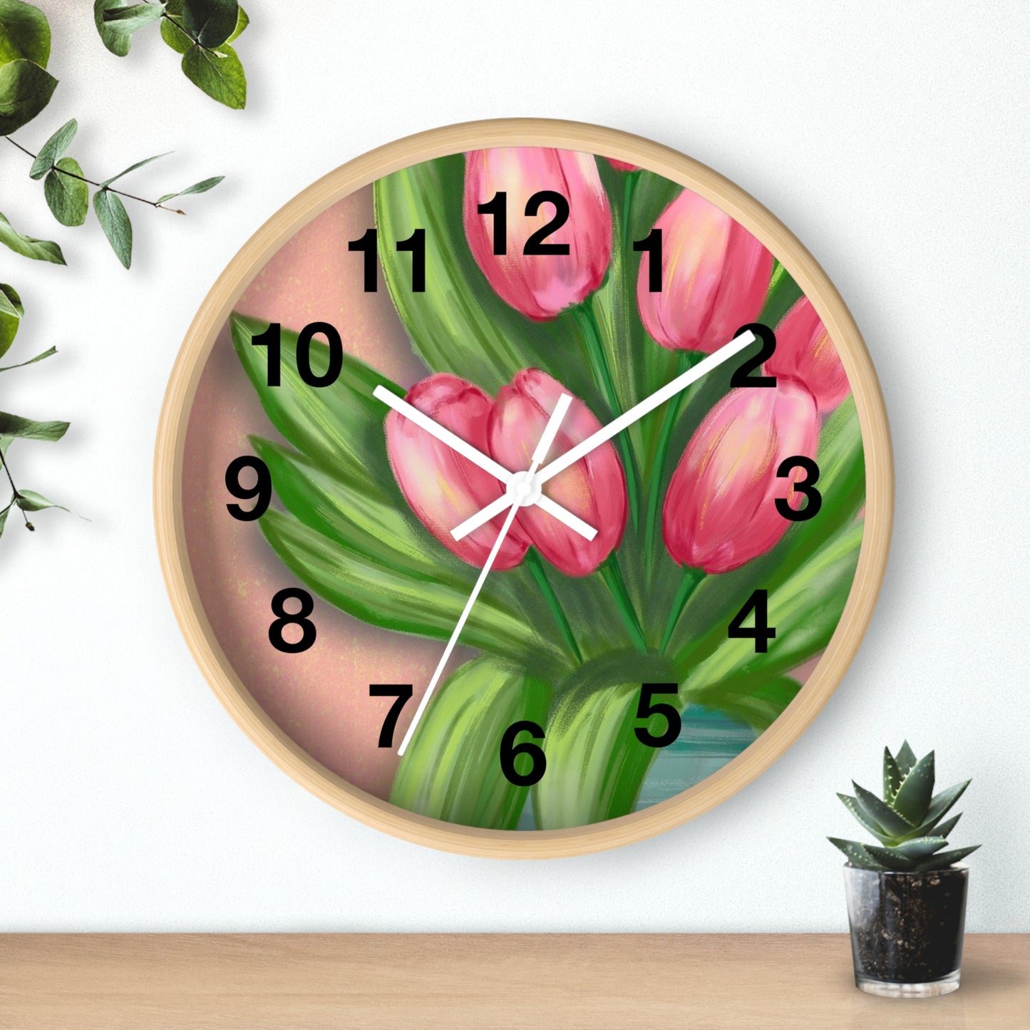 Floral Tulip Wall Clock - Home Decor, Gift for Garden Lovers, Spring Decoration, Elegant Timepiece, Unique Wall Art