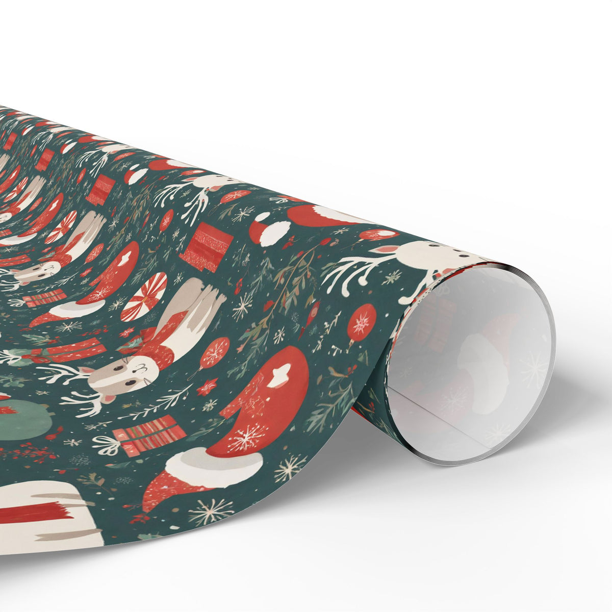 Christmas Wrapping Paper Roll — Cute Santa & Reindeer Pattern, Holiday Gift Wrap