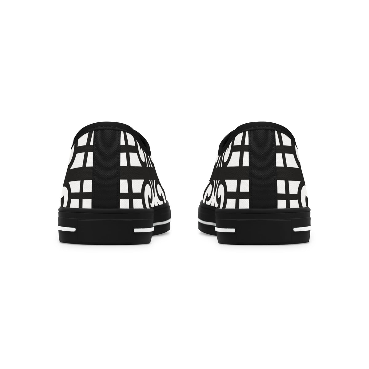 Low Top Sneakers — Black & White Geometric Lattice Pattern