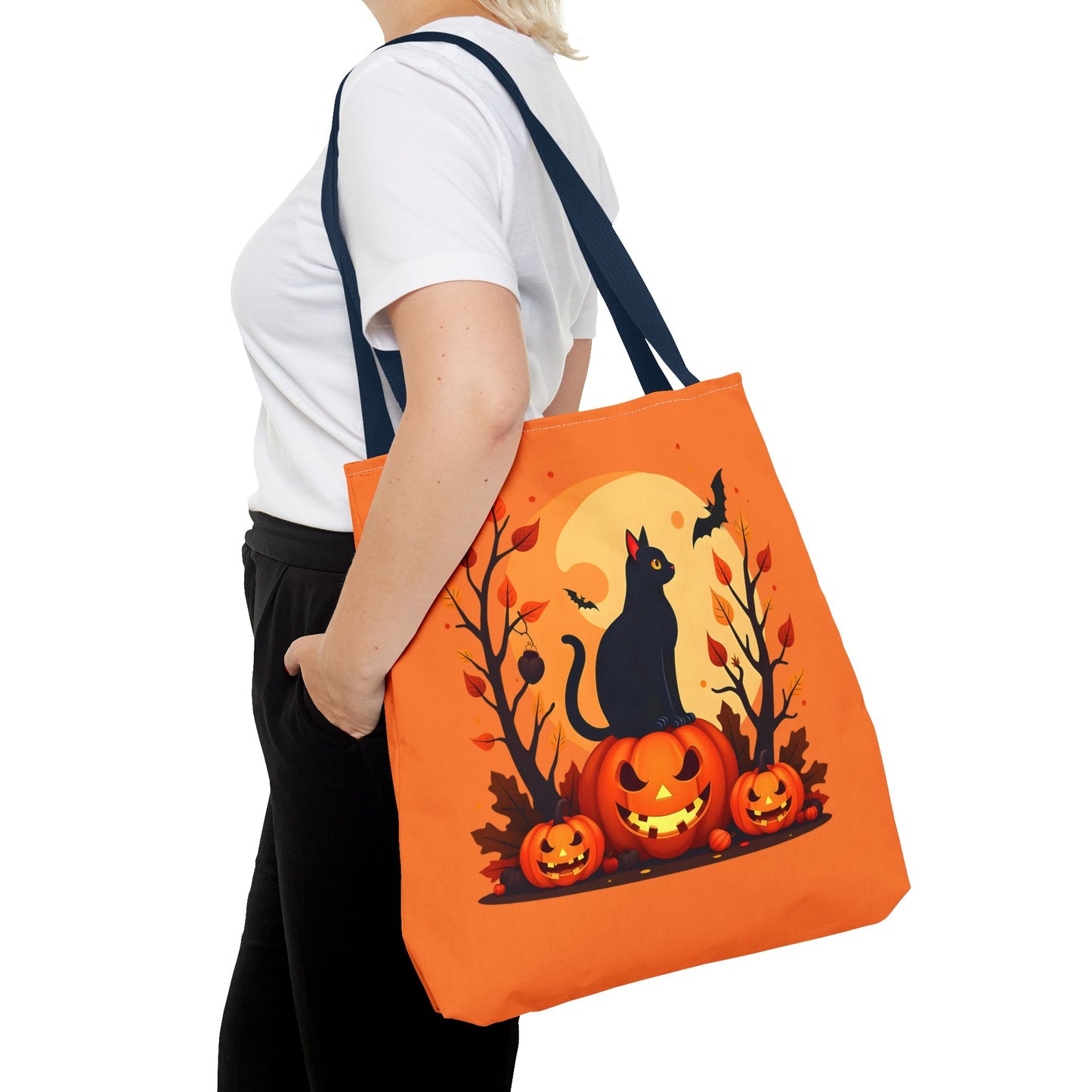 Halloween Cat Tote Bag | Spooky Halloween Accessory, Trick or Treat, Gift for Cat Lovers, Fall Fashion Must-Have, Pumpkin Decor