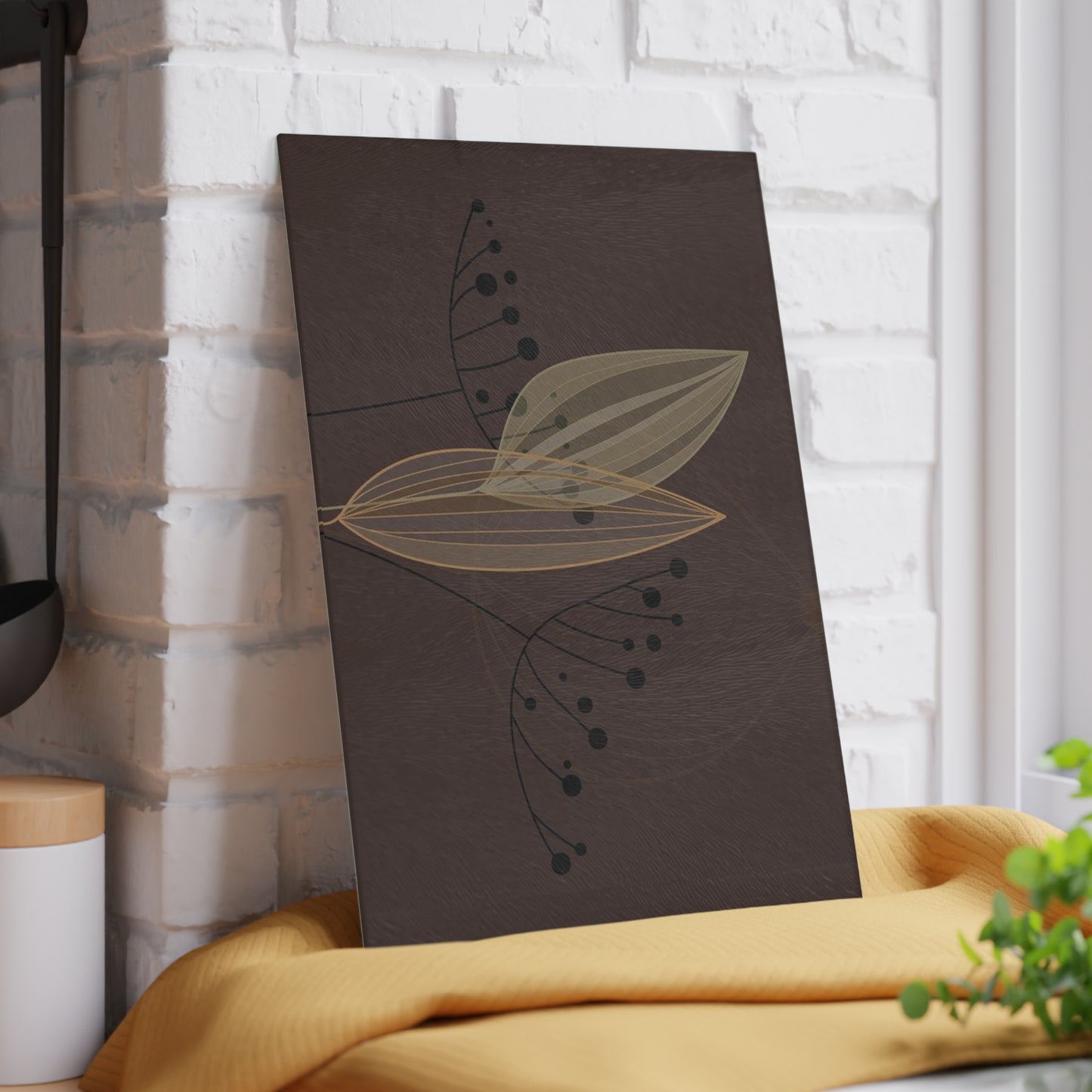 Elegant Glass Cutting Board with Leaf Design, Kitchen Decor, Housewarming Gift, Culinary Art, Modern Kitchen Accessory