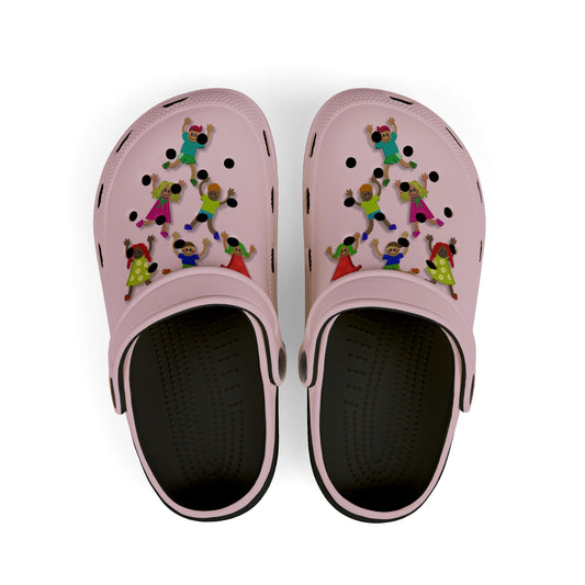 Kids Pink Foam Clogs with Cheerful Dancing Kids Print