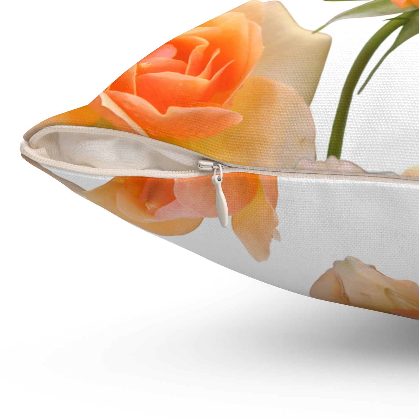 Floral Square Pillow with Peach Roses