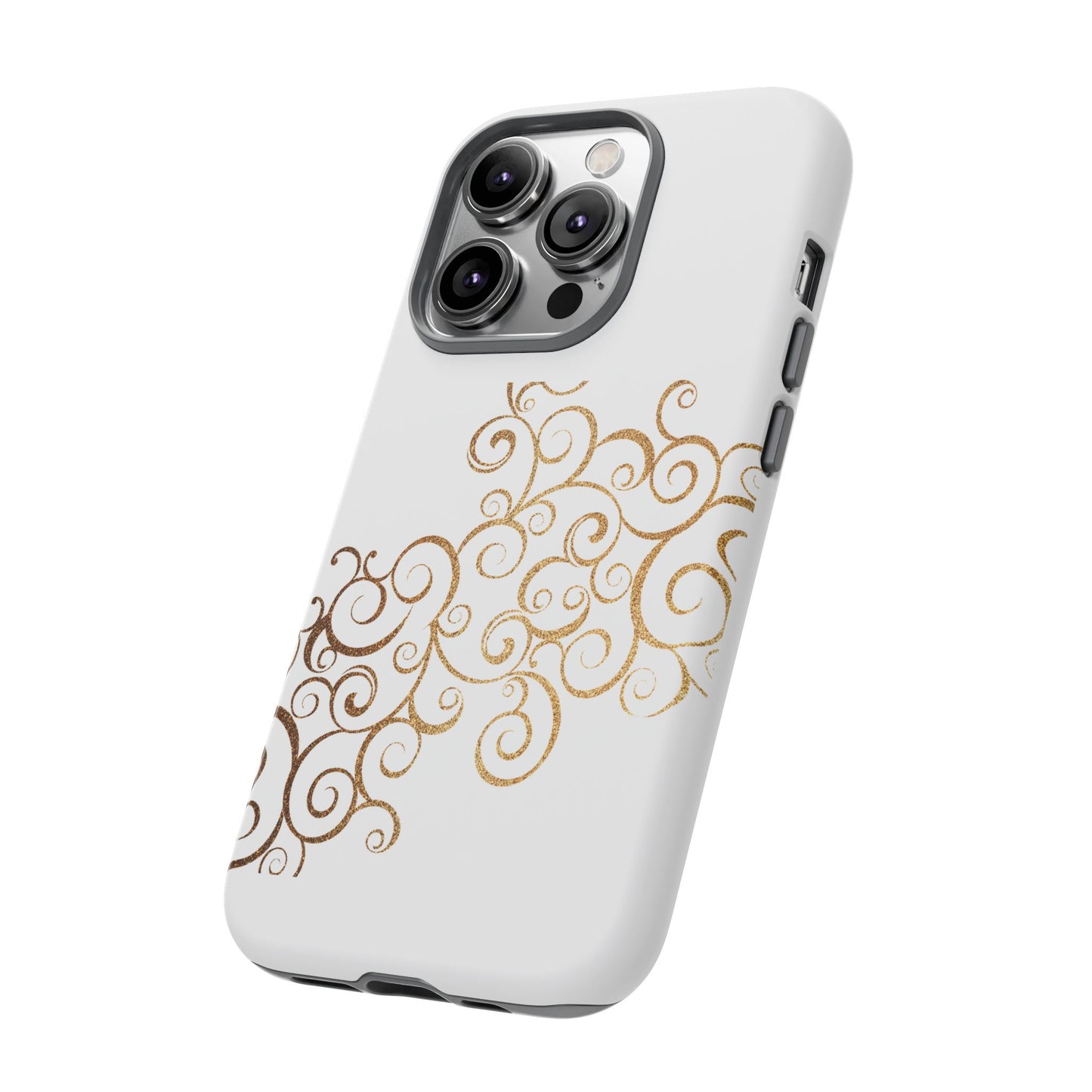 Elegant Floral Phone Case, Tough Cases, Gold Swirls, Stylish Protection, Trendy Gift, Chic Accessory
