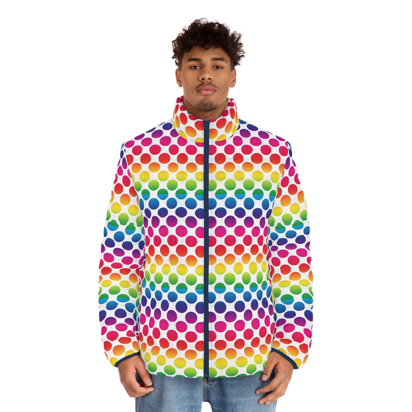 Vibrant Rainbow Men's Puffer Jacket, Colorful Winter Outerwear, Stylish Men's Jacket, Unisex Jacket, Perfect for All Occasions