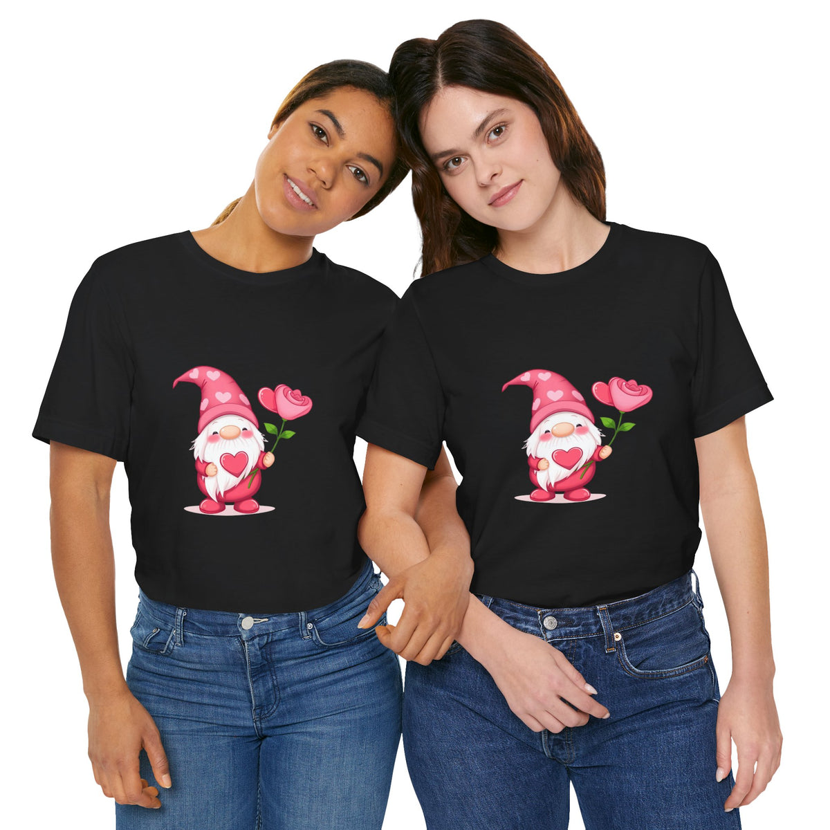 Valentine Gnome T‑Shirt — Cute Pink Gnome Holding Rose Tee
