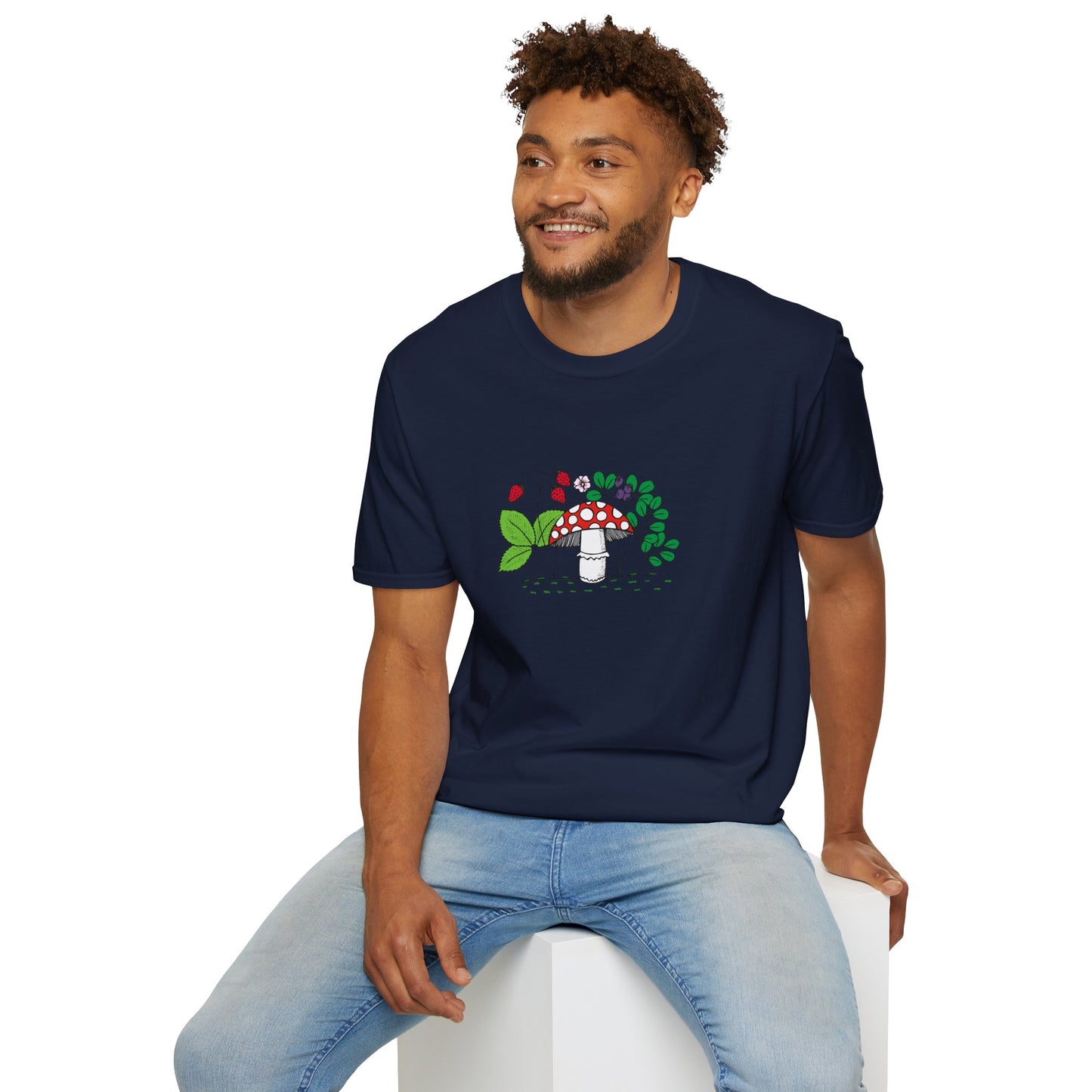 Whimsical Mushroom T-Shirt for Nature Lovers, Casual Tees, Gift for Gardeners, Unisex Softstyle Shirt, Eco-Friendly Apparel