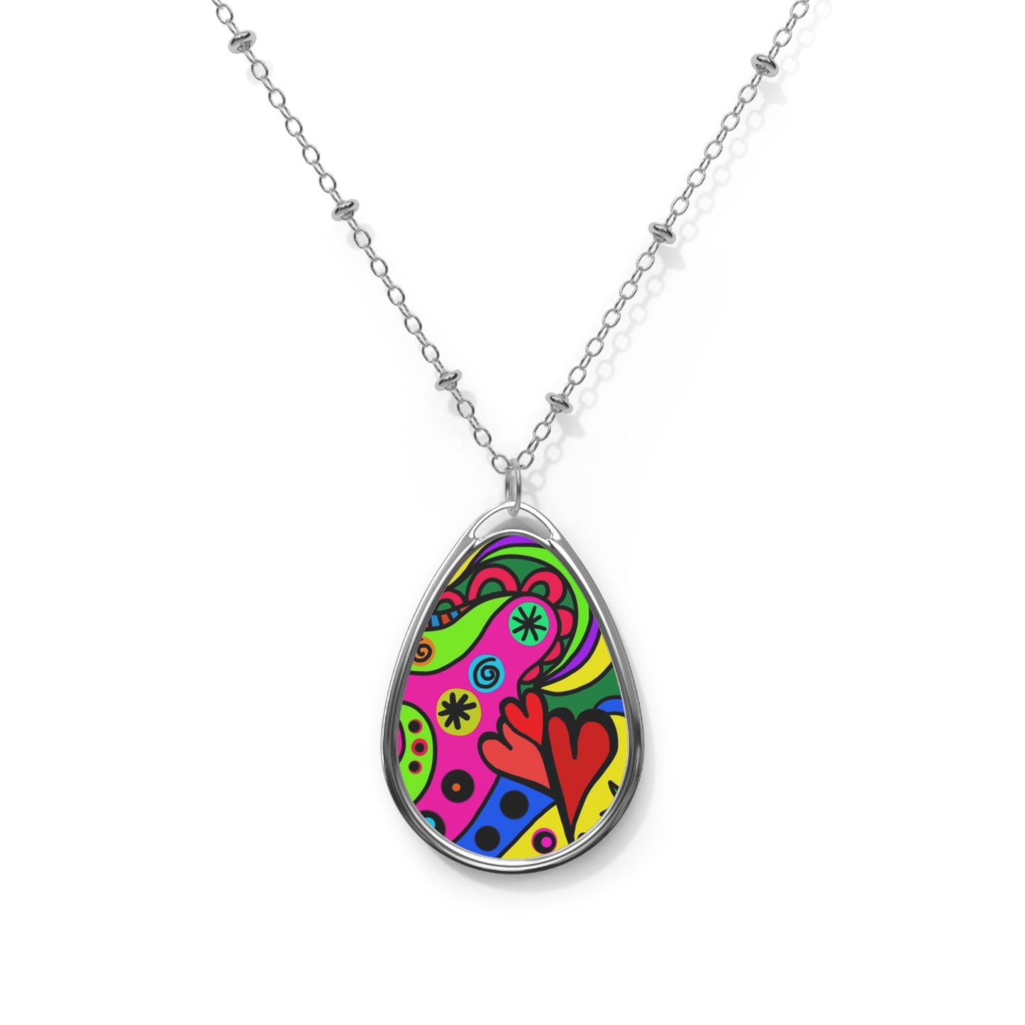 Colorful Boho Oval Necklace, Vibrant Jewelry Gift
