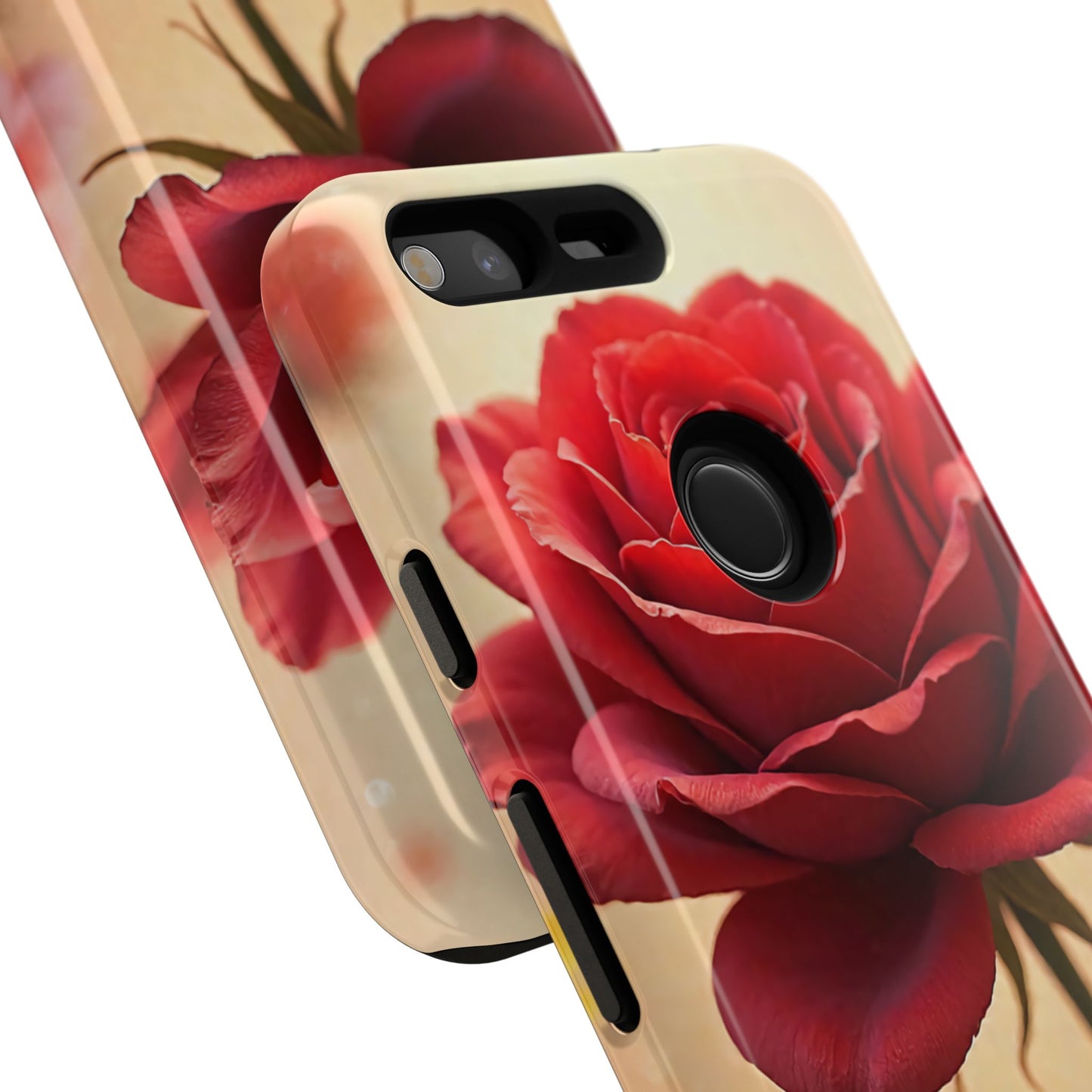 Floral Phone Case with Red Rose Design, Tough Phone Cover, Flower Print, Gift for Her, Stylish Accessory, Floral Aesthetic