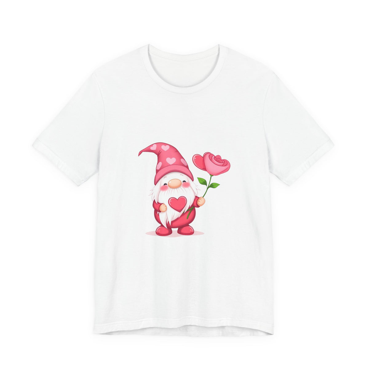 Valentine Gnome T‑Shirt — Cute Pink Gnome Holding Rose Tee