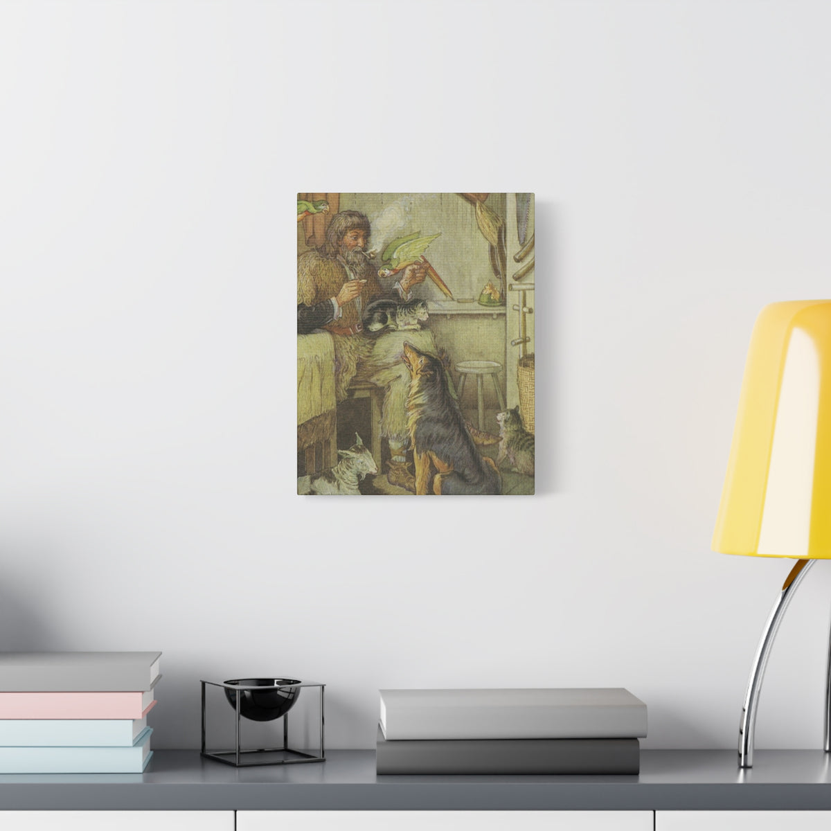 Vintage Cottage Animal Illustration Matte Canvas Print