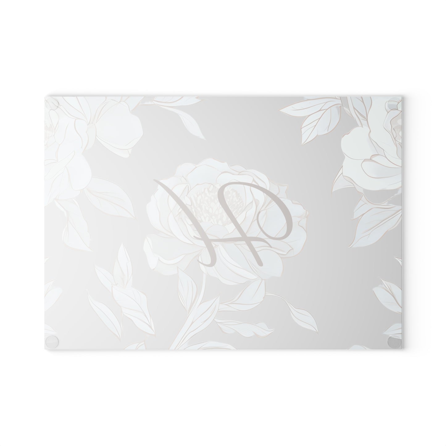 Personalized Floral Glass Cutting Board with Initials, Modern Kitchen Decor, Wedding Gift, Home Chef Gift, Elegant Kitchenware