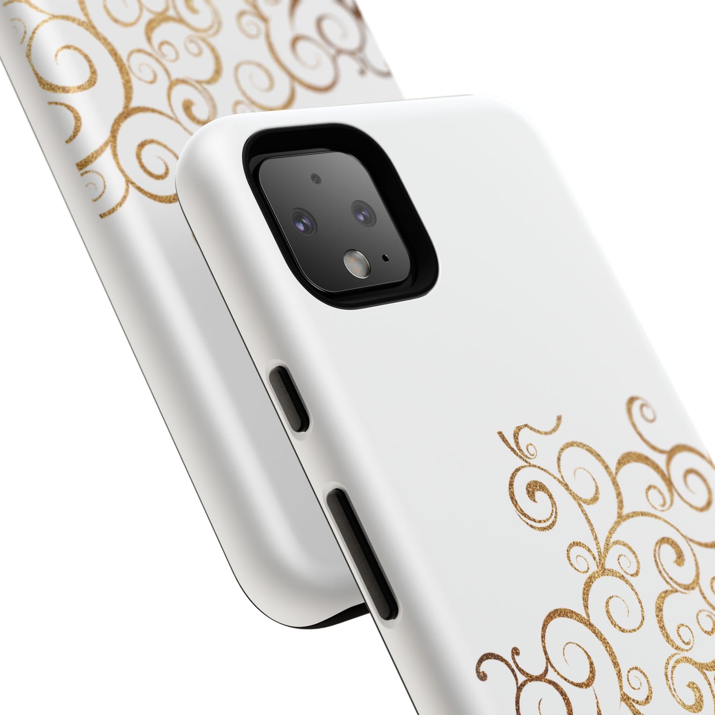 Elegant Floral Phone Case, Tough Cases, Gold Swirls, Stylish Protection, Trendy Gift, Chic Accessory