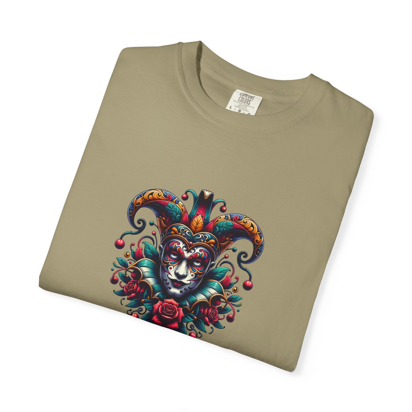 Vibrant Graphic Unisex T-Shirt with Floral Mask Design