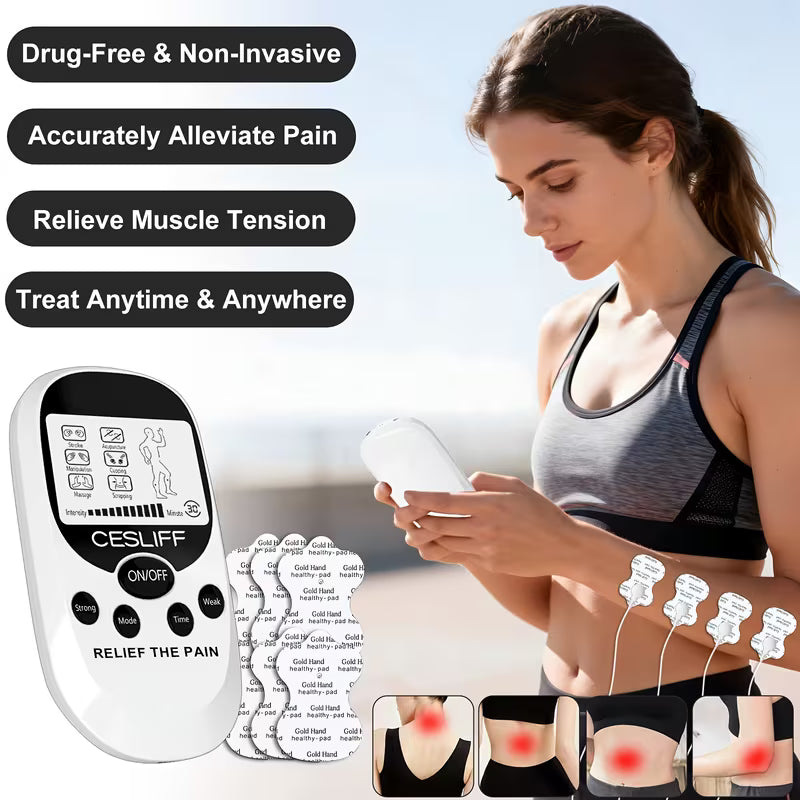 CESLIFF TENS + EMS Muscle Stimulator for Pain Relief — Eases Back, Neck, Arthritis And Foot Pain, Perfect for Post-Workout Muscle Recovery And Relaxation, The Ideal Choice for Home, Fitness Gear, Massage, And Devices!