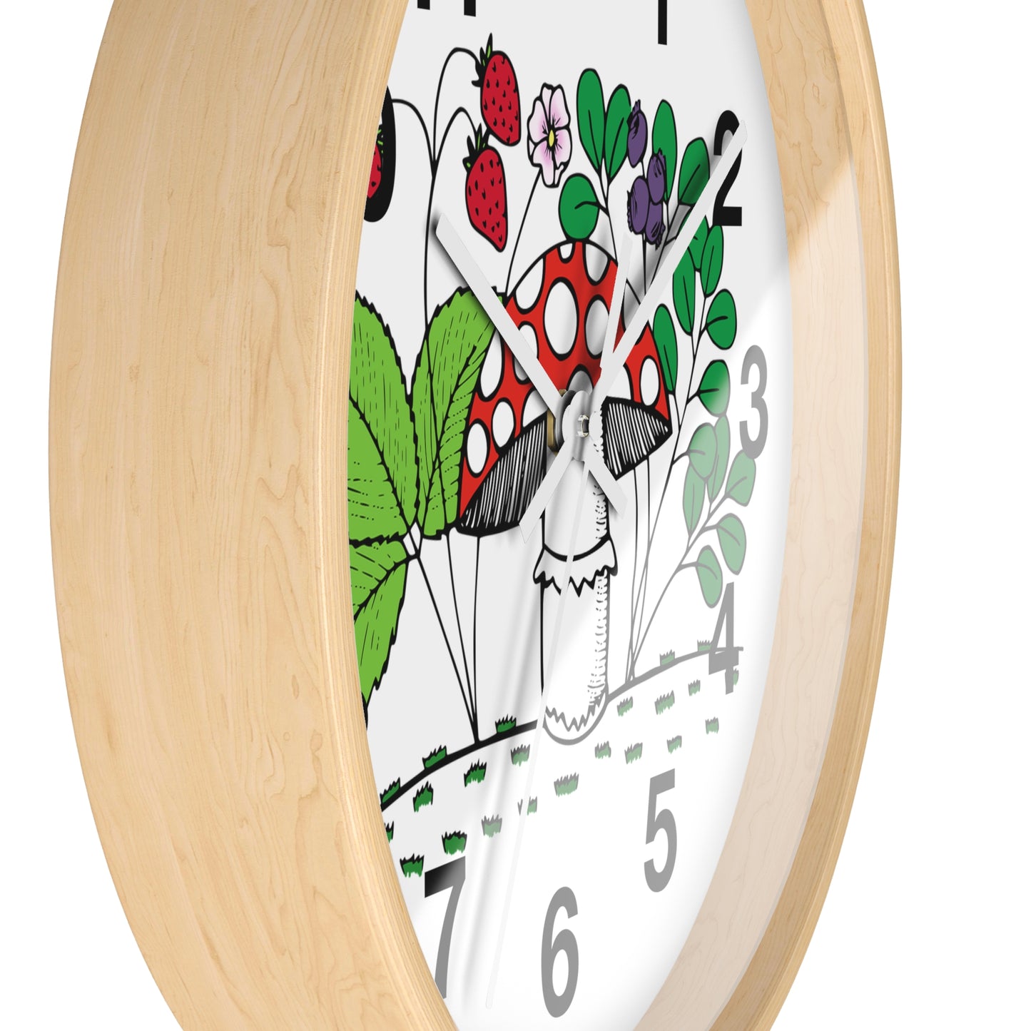 Charming Nature-Inspired Wall Clock with Mushroom and Berries, Home Decor, Rustic Clock, Gift for Nature Lovers, Boho Wall Art