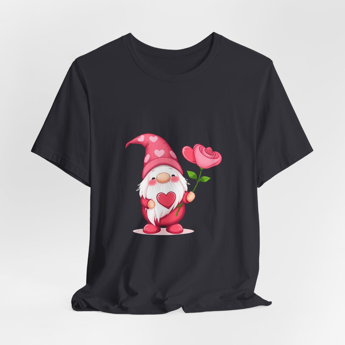 Valentine Gnome T‑Shirt — Cute Pink Gnome Holding Rose Tee