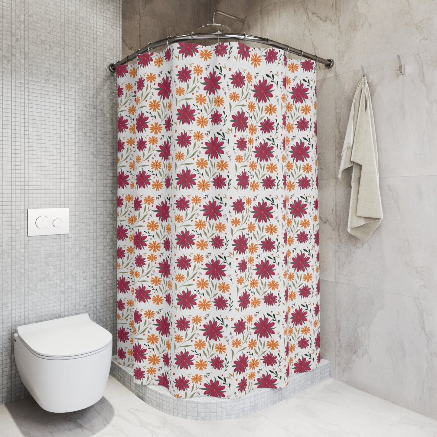 Vibrant Floral Shower Curtain, Bright Bathroom Decor, Boho Chic Style, Gift for Home, Seasonal Decor, Nature Inspired Design