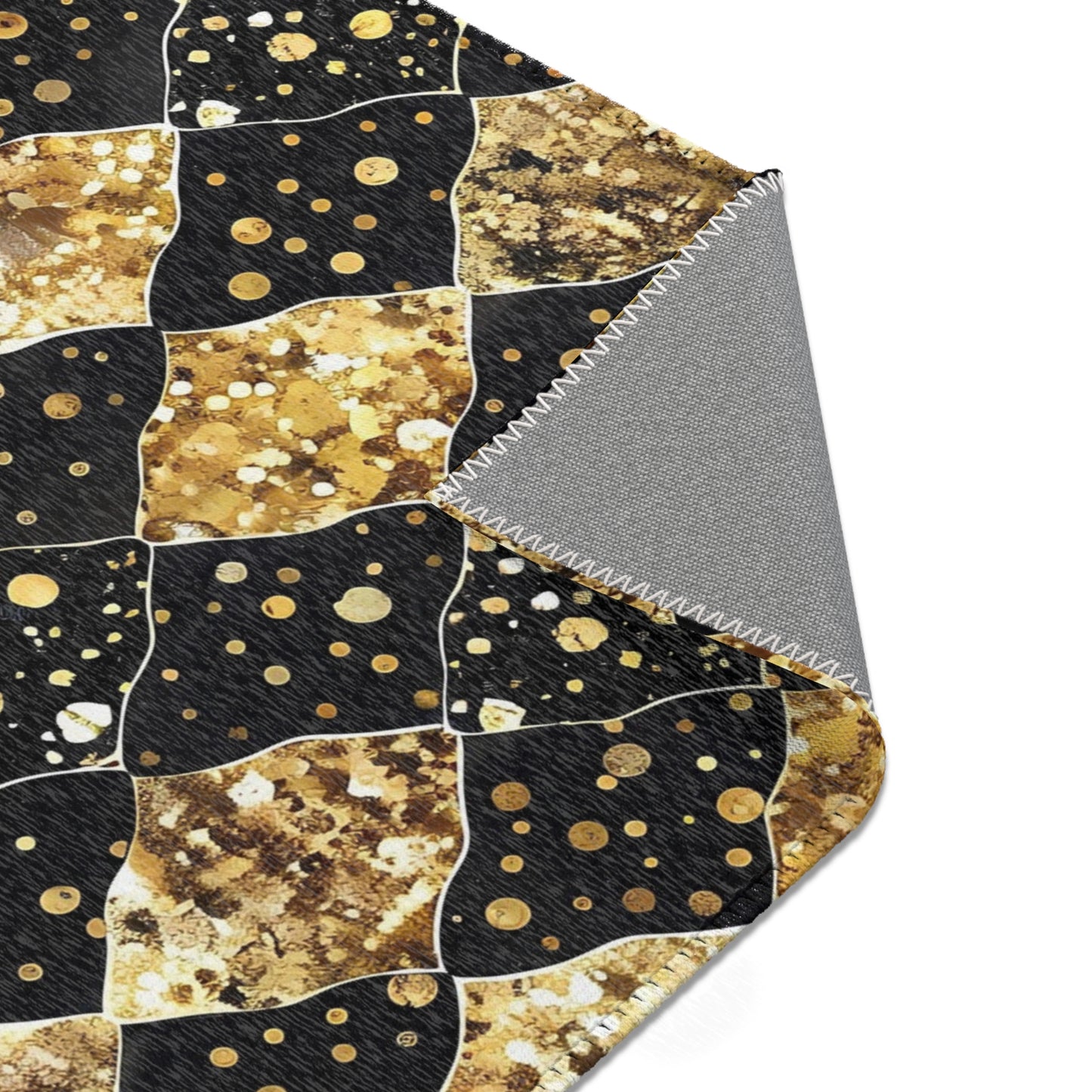 Elegant Area Rug with Gold and Black Pattern