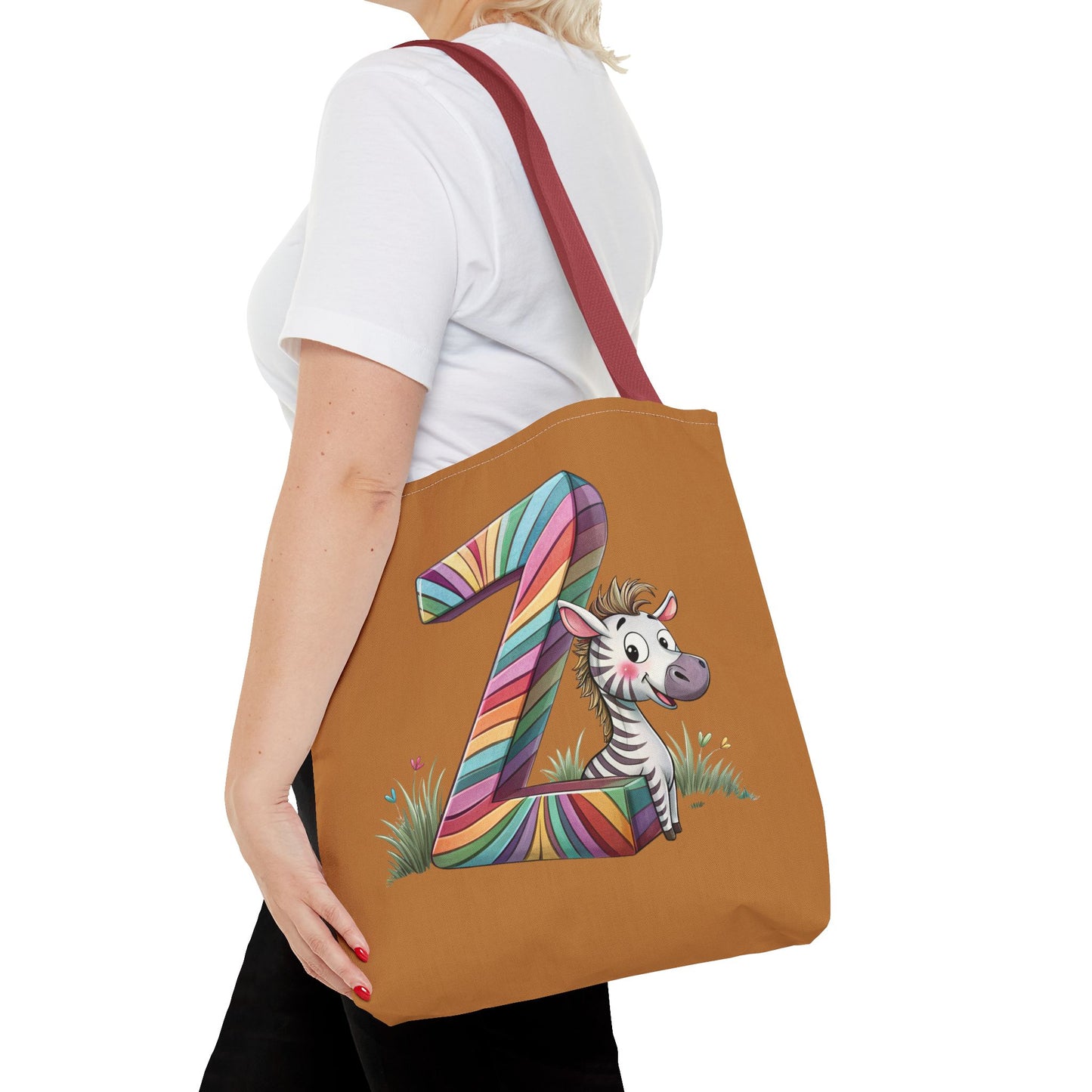 Colorful Zebra Initial Tote Bag, Kids' Backpack, Fun Reusable Shopping Bag, Cute Gift for Animal Lovers, Eco-Friendly, Alphabet Design
