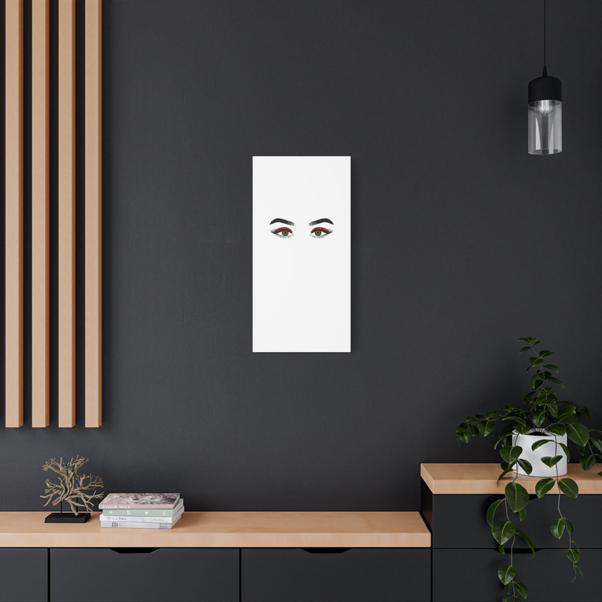 Glam Eyes Matte Canvas Wall Art — Brown Eyes with Red Lashes