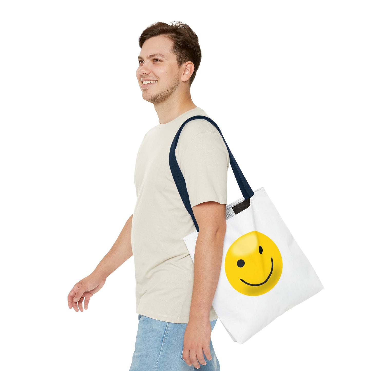 Smiley Face Tote Bag, Eco-Friendly Shopping Bag, Fun Beach Bag, Gift for Teens, Happy Tote for Everyday Use