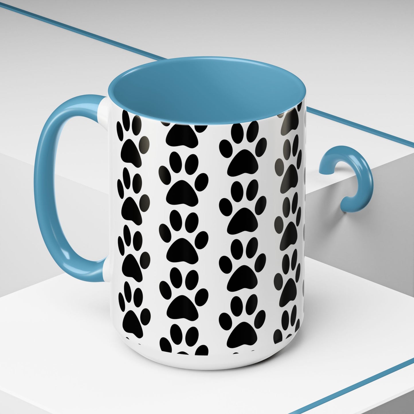 Paw Print Accent Coffee Mug - Dog Lover Gift, Black and White Pet Mug, Cute Animal Decor, Personalized Pet Owner Present, Coffee Tea Cup