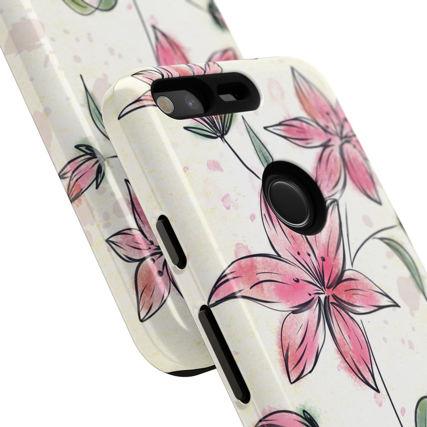 Floral Phone Case with Elegant Pink Lilies, Cute Floral Accessories, Phone Protection, Gift for Her, Stylish Cell Phone Cover