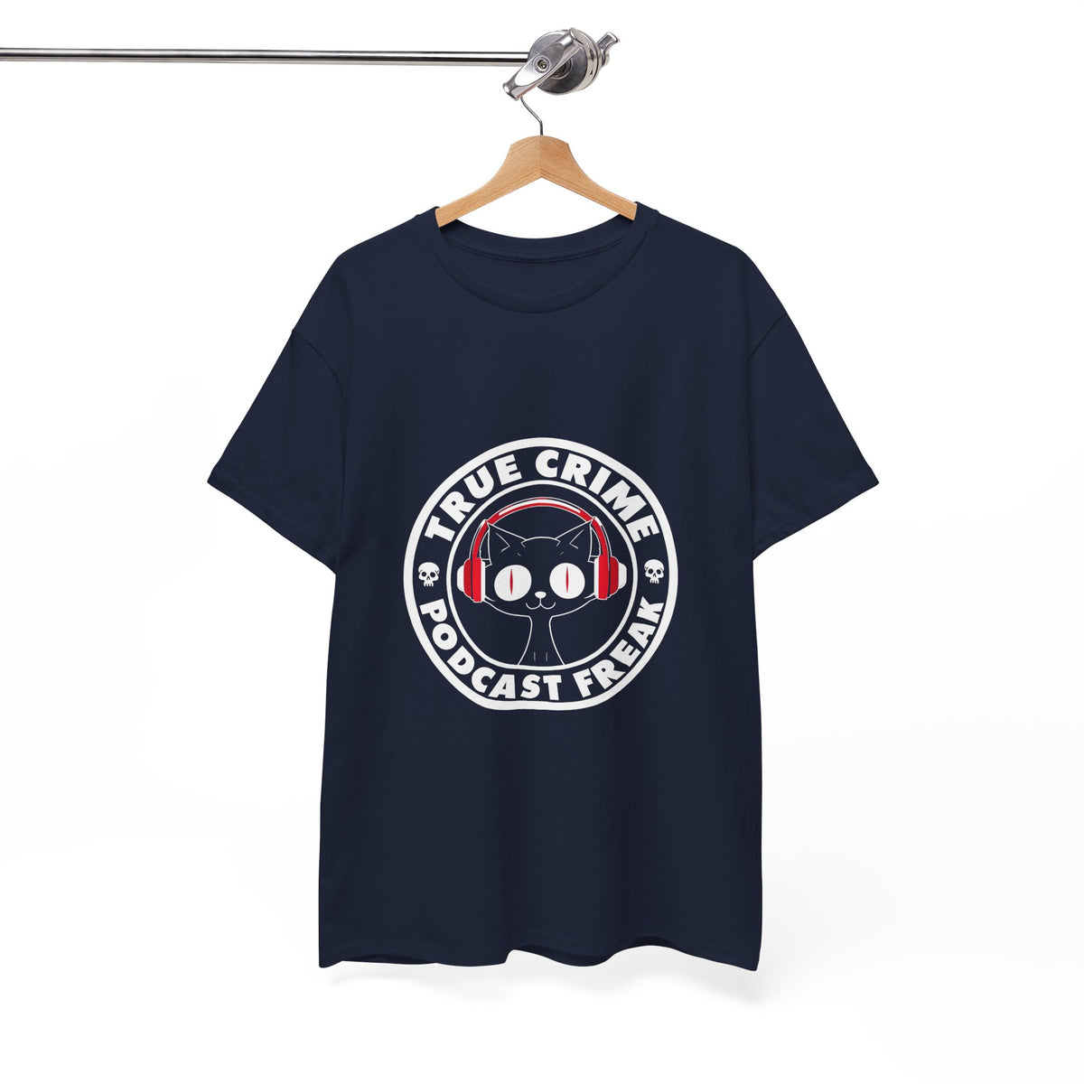 True Crime Podcast Tee — Cat with Headphones Logo