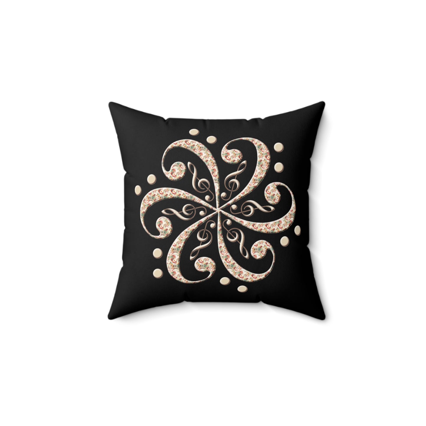 Decorative Throw Pillow with Floral Design, Home Decor, Cozy Living Room Accent, Gift Idea, Black and Cream Cushion