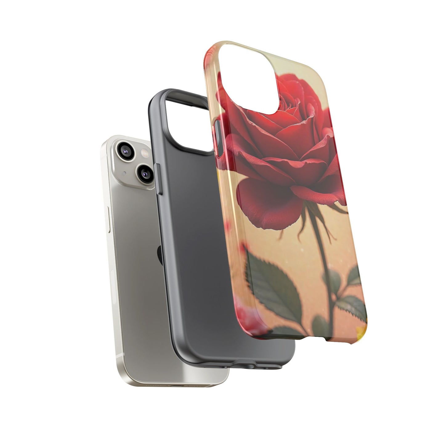 Floral Phone Case with Red Rose Design, Tough Phone Cover, Flower Print, Gift for Her, Stylish Accessory, Floral Aesthetic