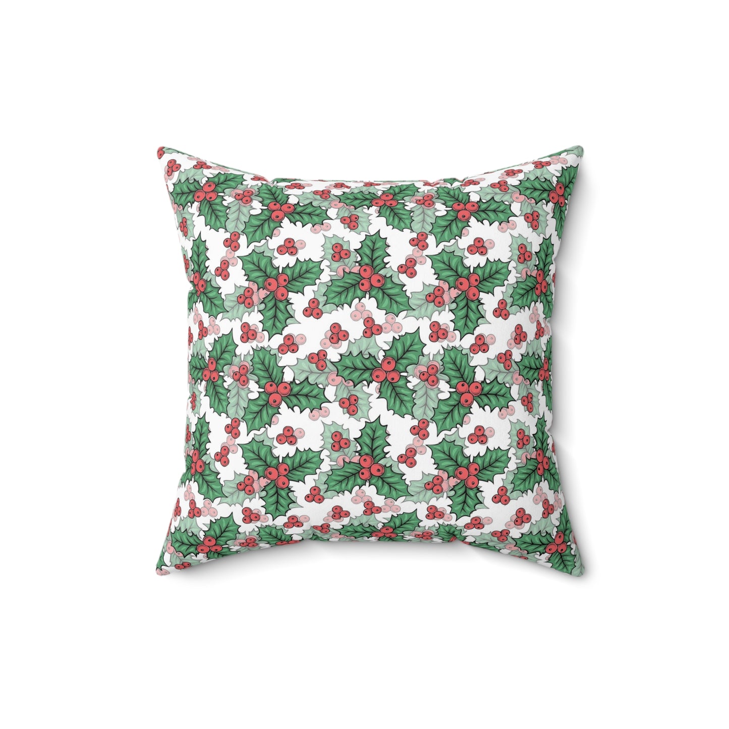 Festive Holly Square Pillow - Cozy Holiday Decor, Throw Cushion, Christmas Gift, Home Accent, Decorative Pillow
