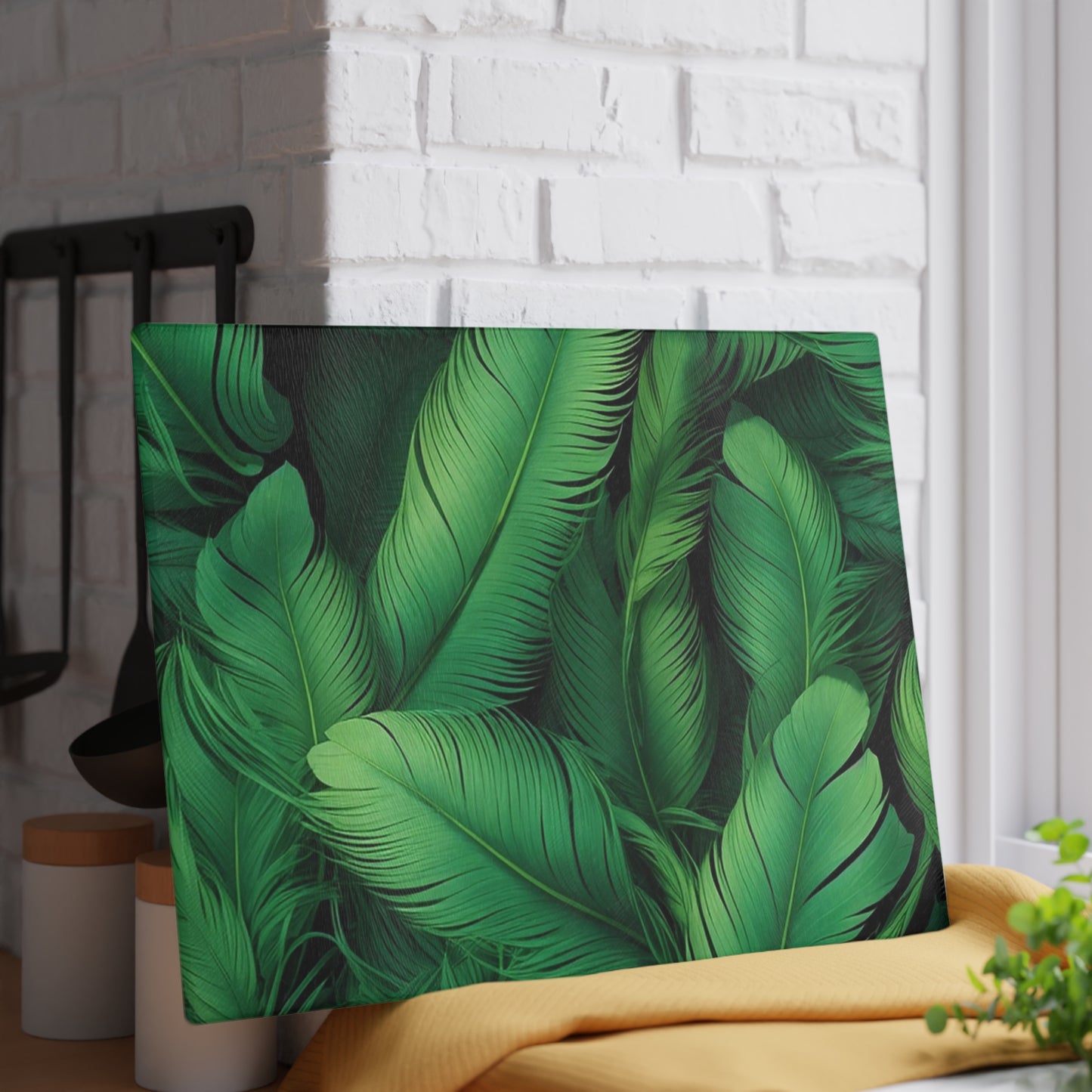 Tropical Glass Cutting Board, Kitchen Decor, Gift for Chefs, Leaf Design, Eco-Friendly Kitchen Essentials, Cookware