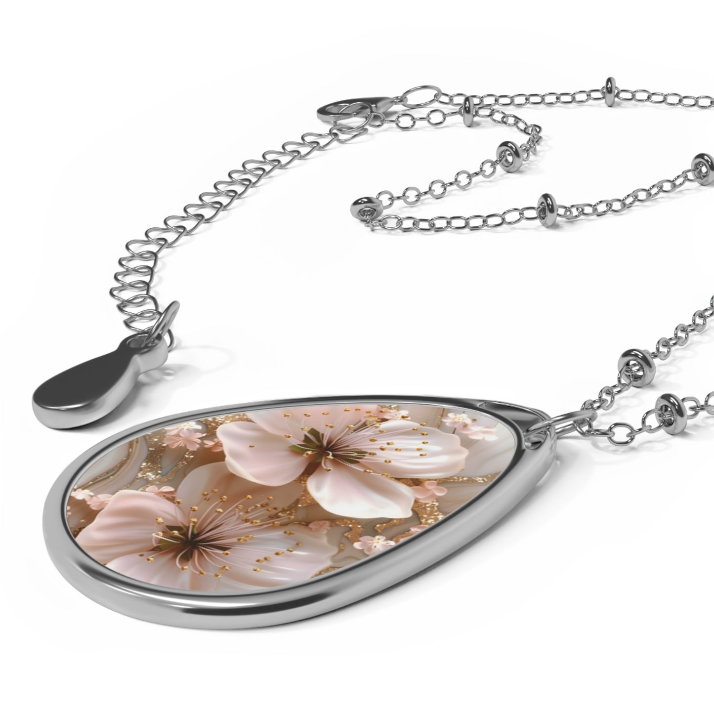 Elegant Floral Oval Necklace, Botanical Jewelry, Romantic Gift