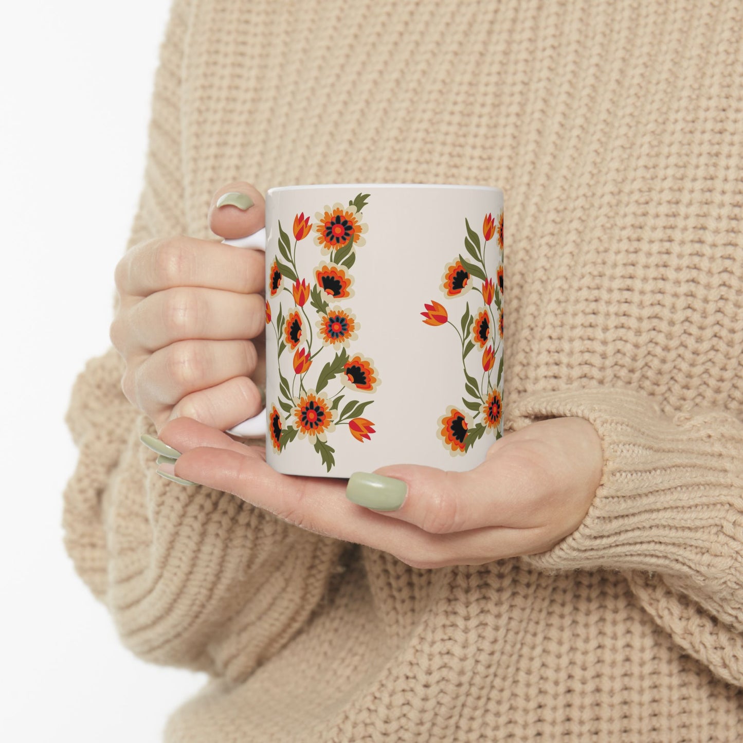 Floral Patterned Ceramic Mug - Cozy Gift for Garden Lovers, Coffee Lovers, Home Decor, Mother's Day, Birthdays