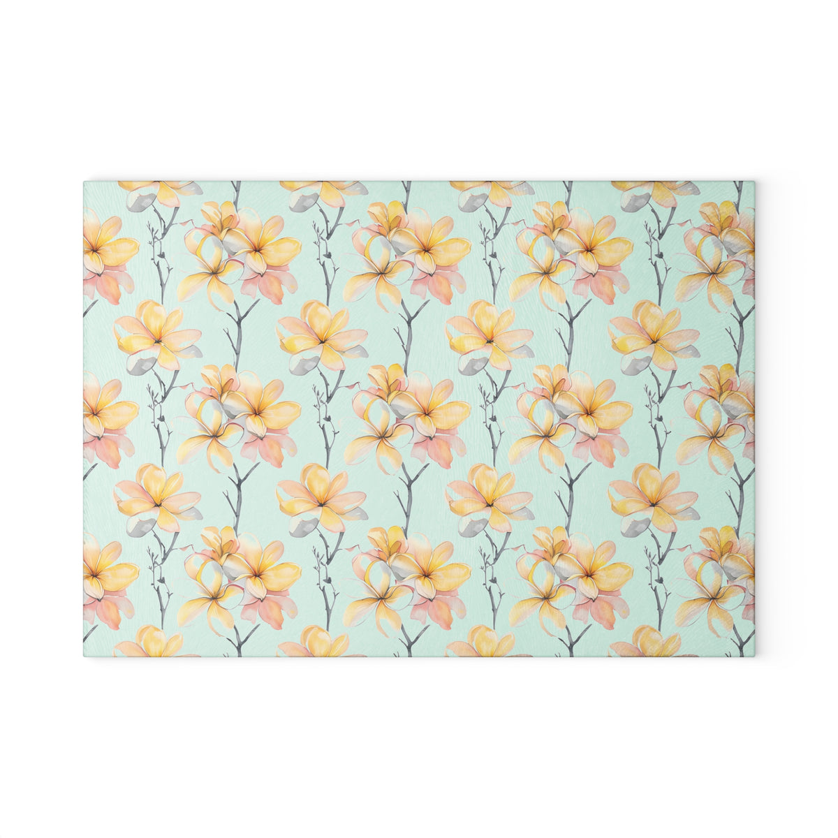 Floral Magnolia Glass Cutting Board — Pastel Yellow Blossom Kitchen Decor