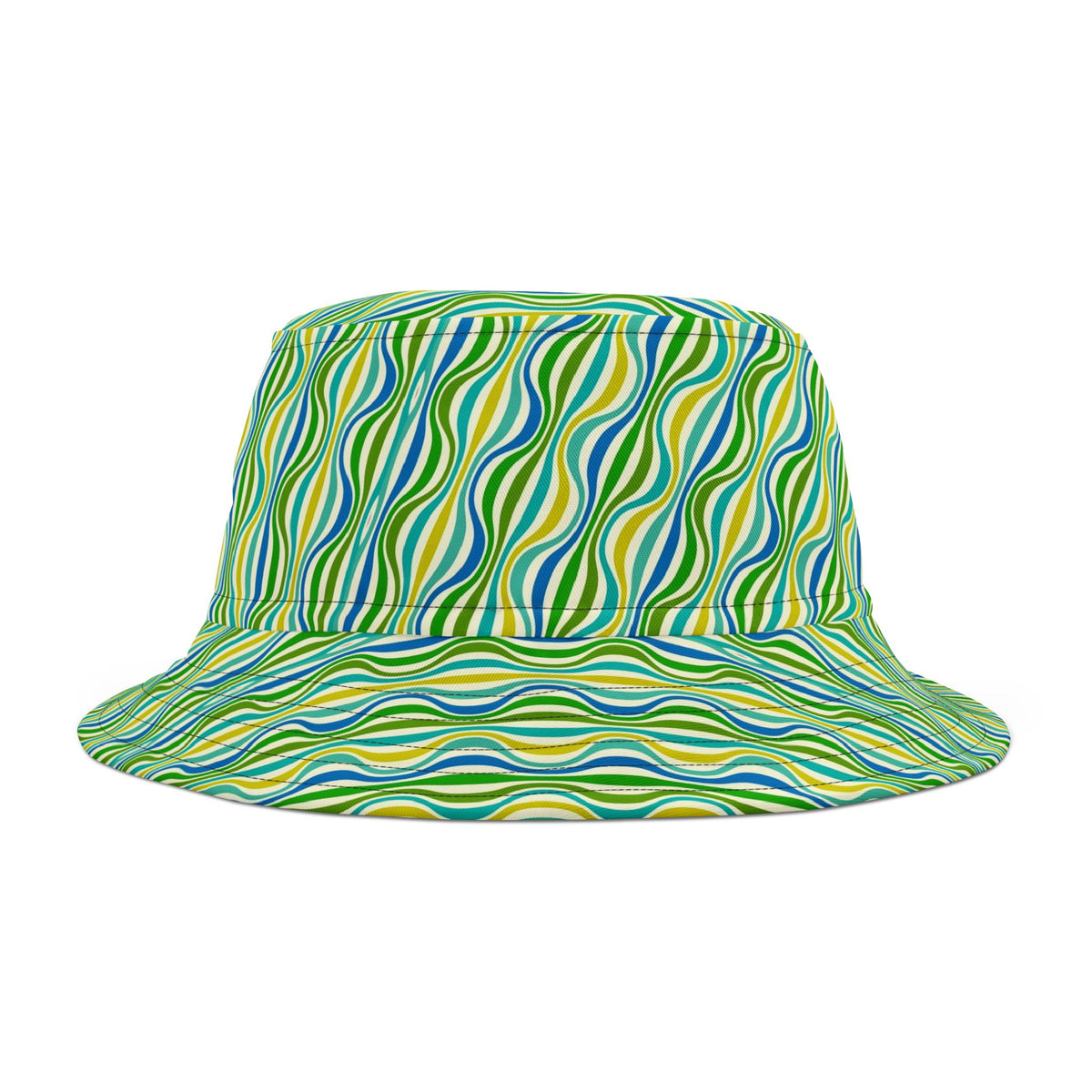 Green Wave Pattern Bucket Hat — Retro Groovy Summer Sun Hat