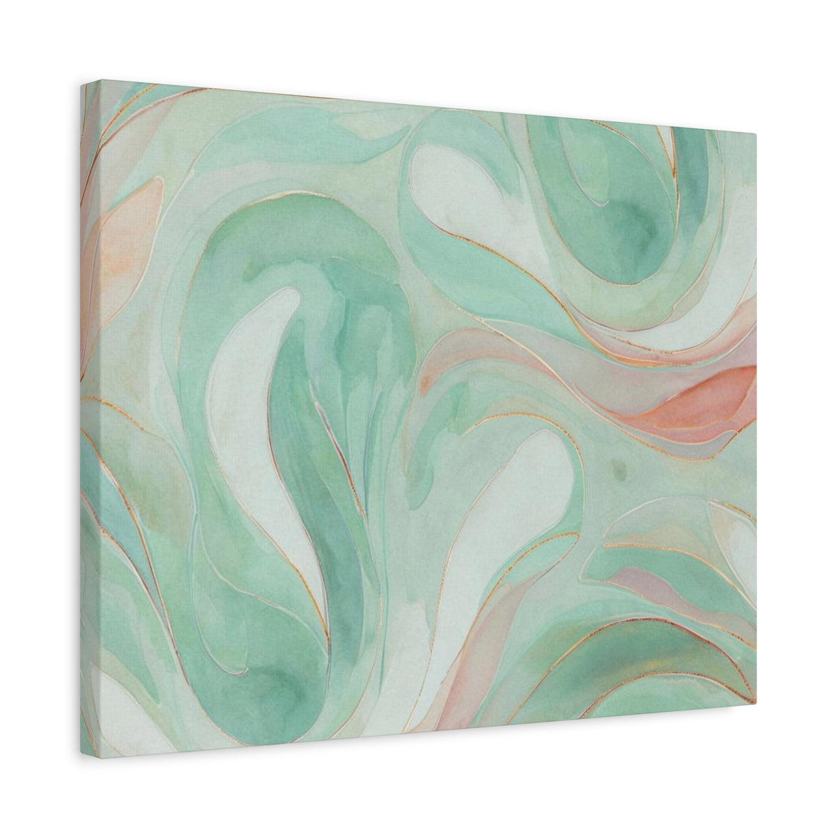Abstract Green Marble Canvas Print — Teal & Coral Swirl Wall Art