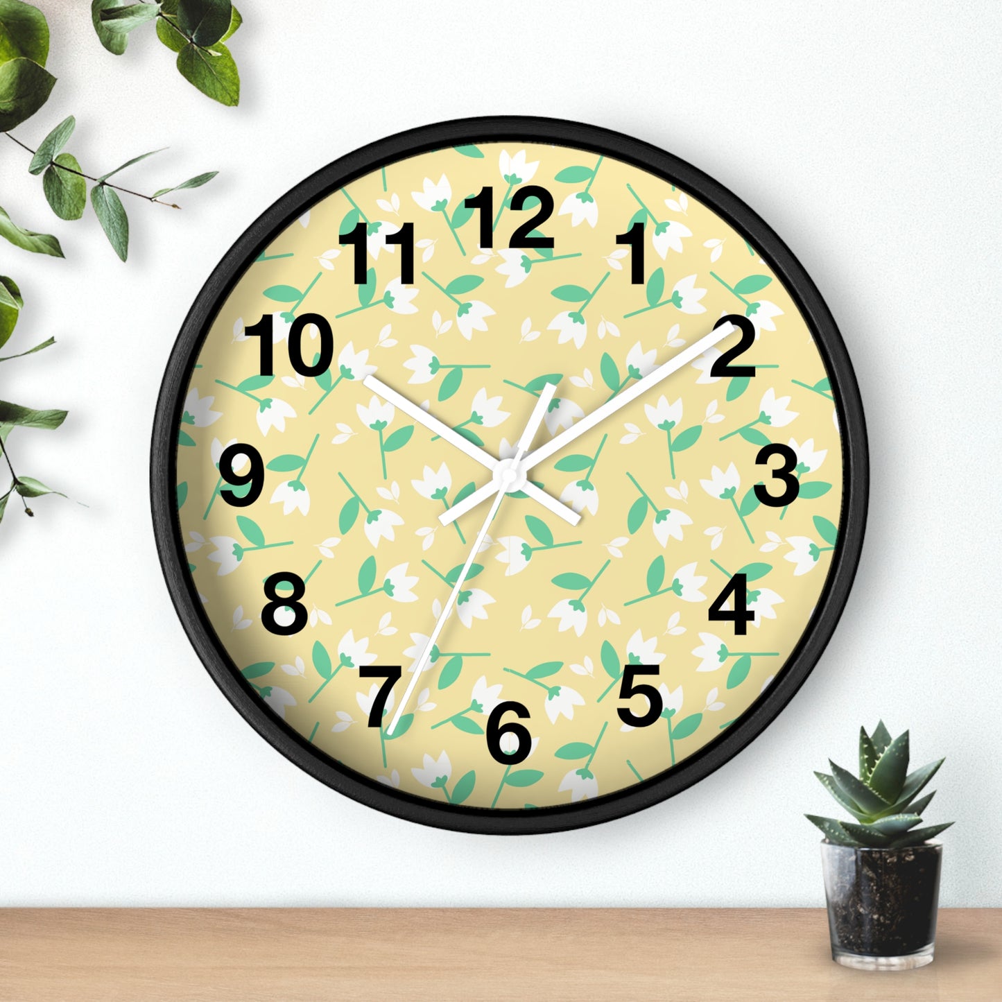 Floral Yellow Wall Clock, Home Decor, Gift for Her, Spring Vibes, Kitchen Accessory, Mother's Day Gift