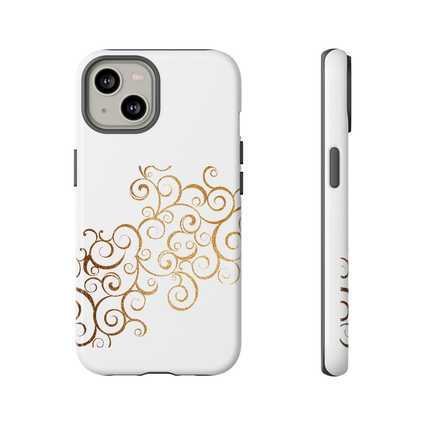 Elegant Floral Phone Case, Tough Cases, Gold Swirls, Stylish Protection, Trendy Gift, Chic Accessory