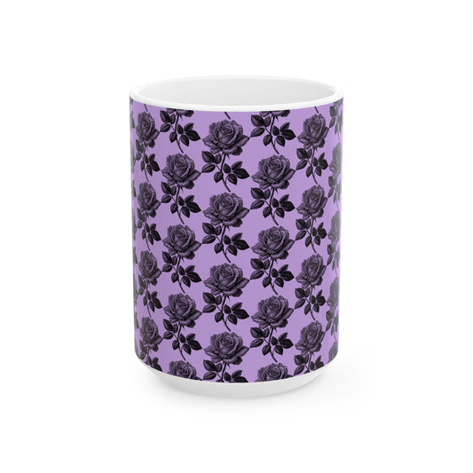 Elegant Black Rose Ceramic Mug, Floral Coffee Cup for Home, Office, Gift for Her, Romantic Tea Mug - 11oz, 15oz