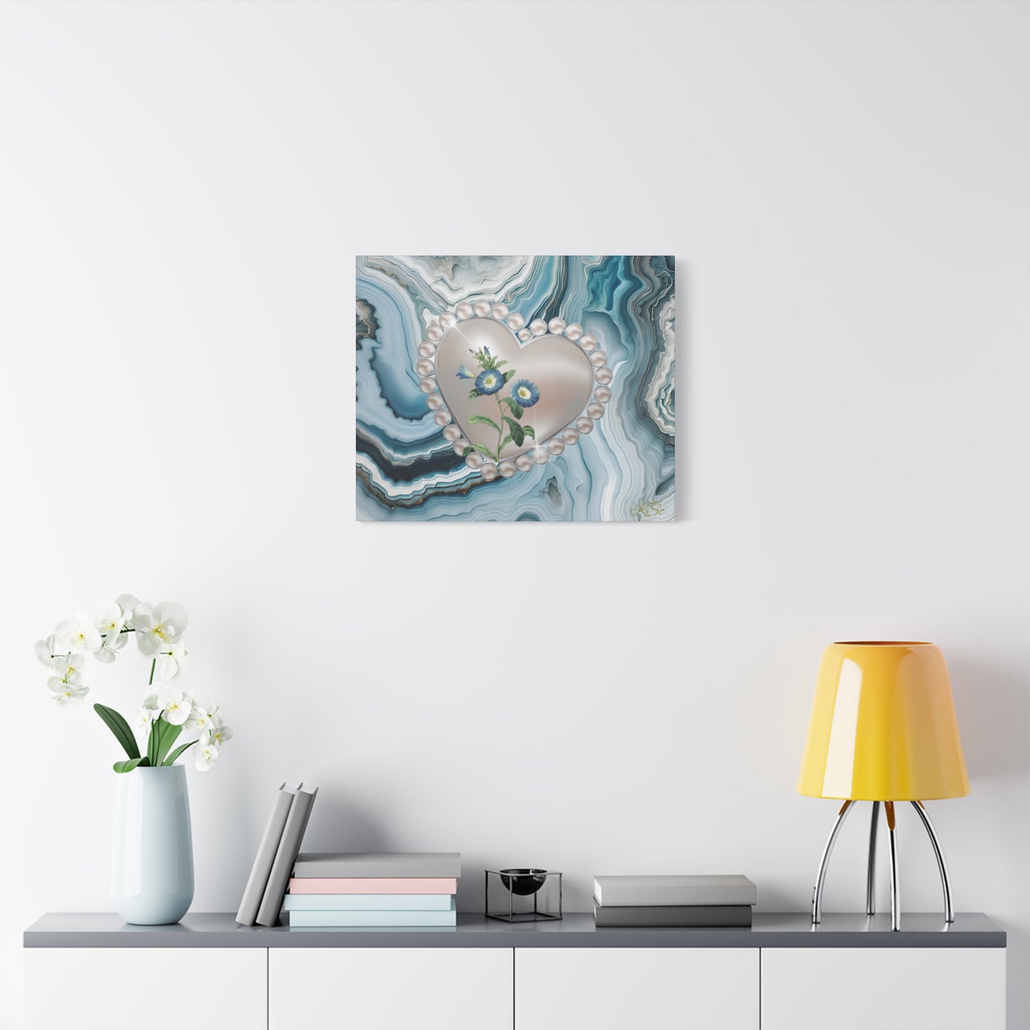Elegant Floral Heart Canvas Wall Art, Modern Home Decor, Gift for Her