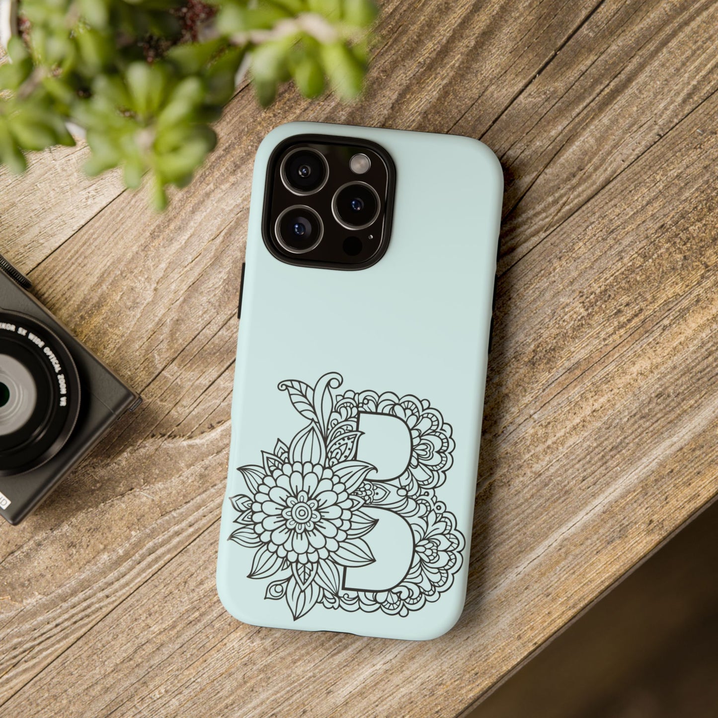 Personalized Tough Phone Case- Letter B, Floral Monogram Cell Phone Cover, Custom Protective Case, Unique Gift, Birthday, Graduation